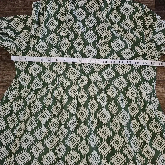 Zara Cadie Geometric Green Mini Smock Dress Boho, Cottagecore SZ Small - Picture 9 of 13